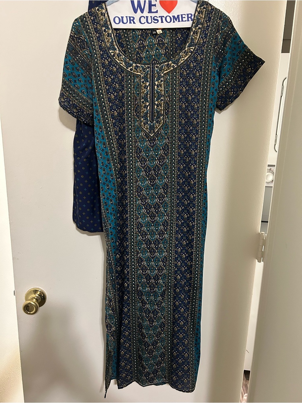 Teal & Navy Printed Short-Sleeve Indian Kurta